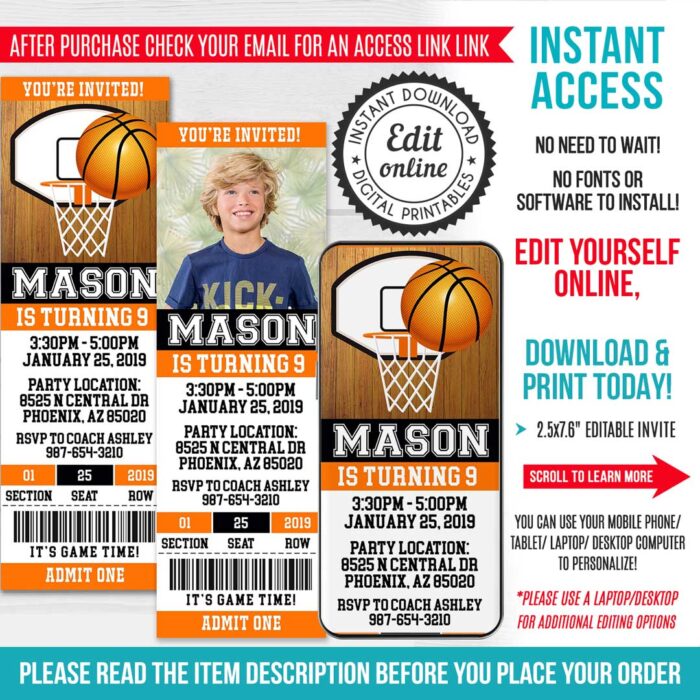 Basketball Ticket Invitation - Unforgettable Basketball Birthday Party!